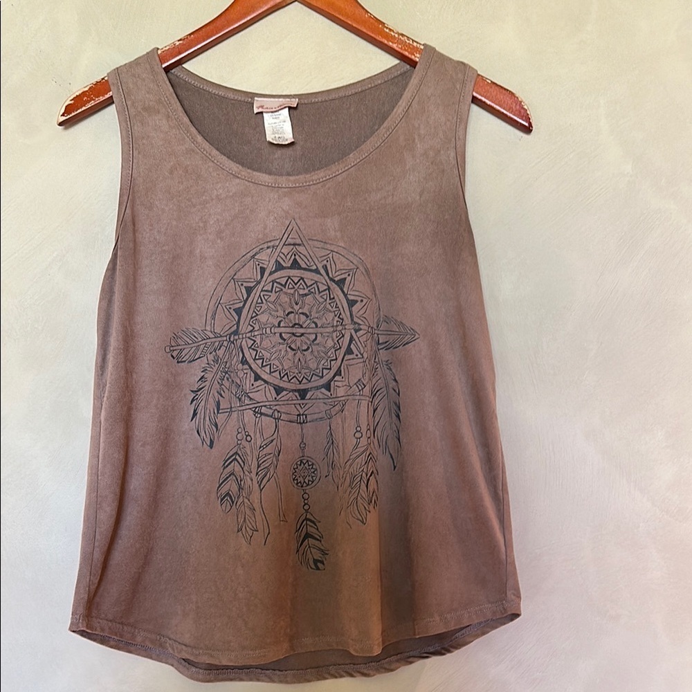Fashion Magazine dreamcatcher Brown Sleeveless Tank Top